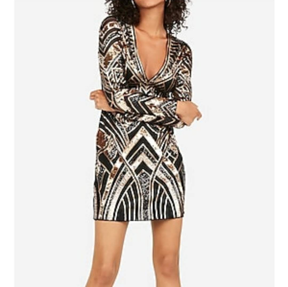 Express Geometric Sequin Mini Bodycon Dress NWT